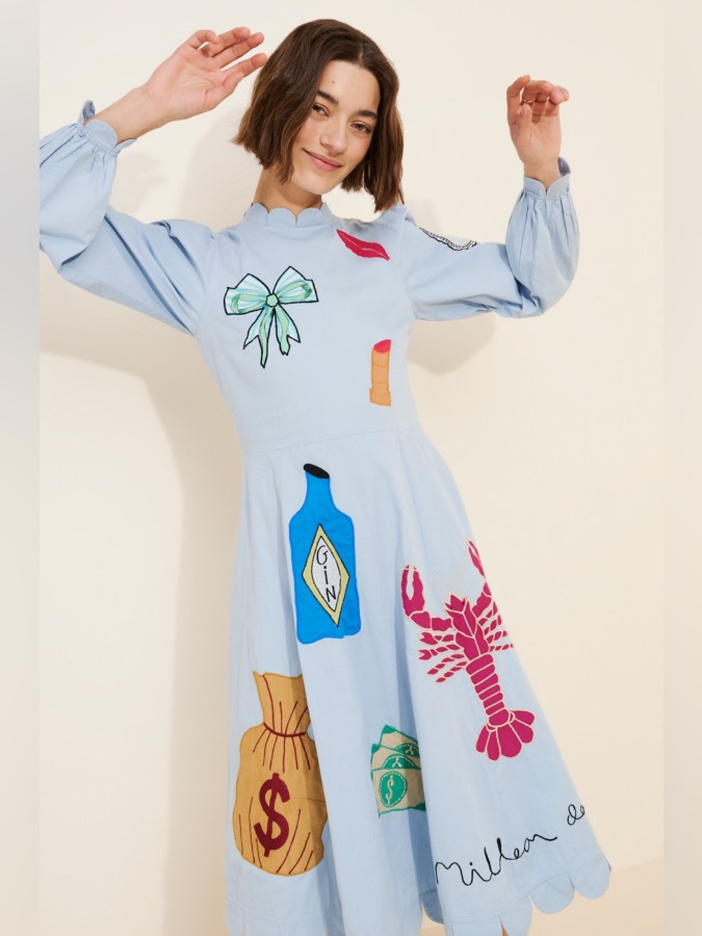Stella Nova Handcrafted Circus Lobster Bow Midi Dress